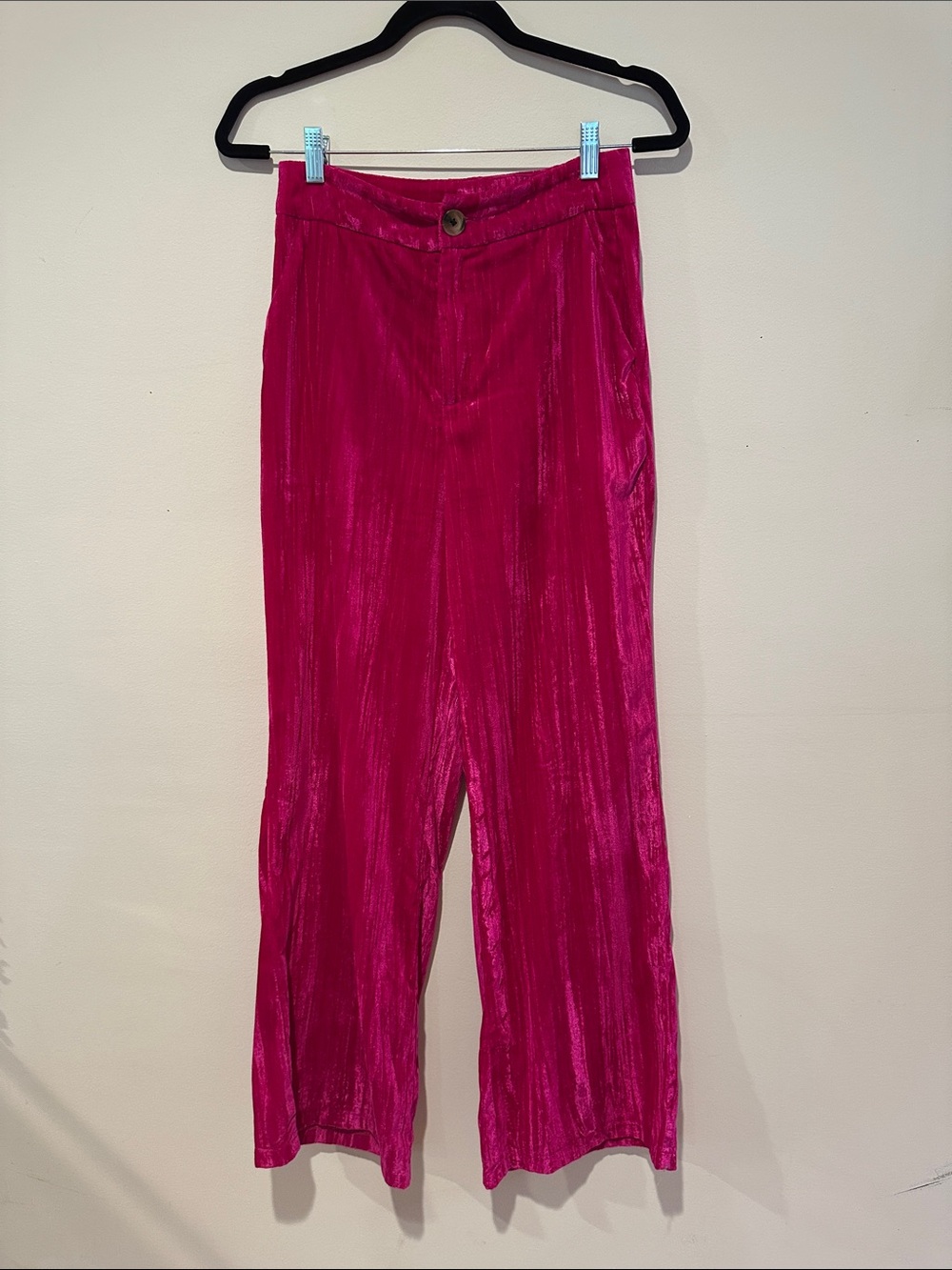Ellison Magenta Wide-Leg Velvet Trousers